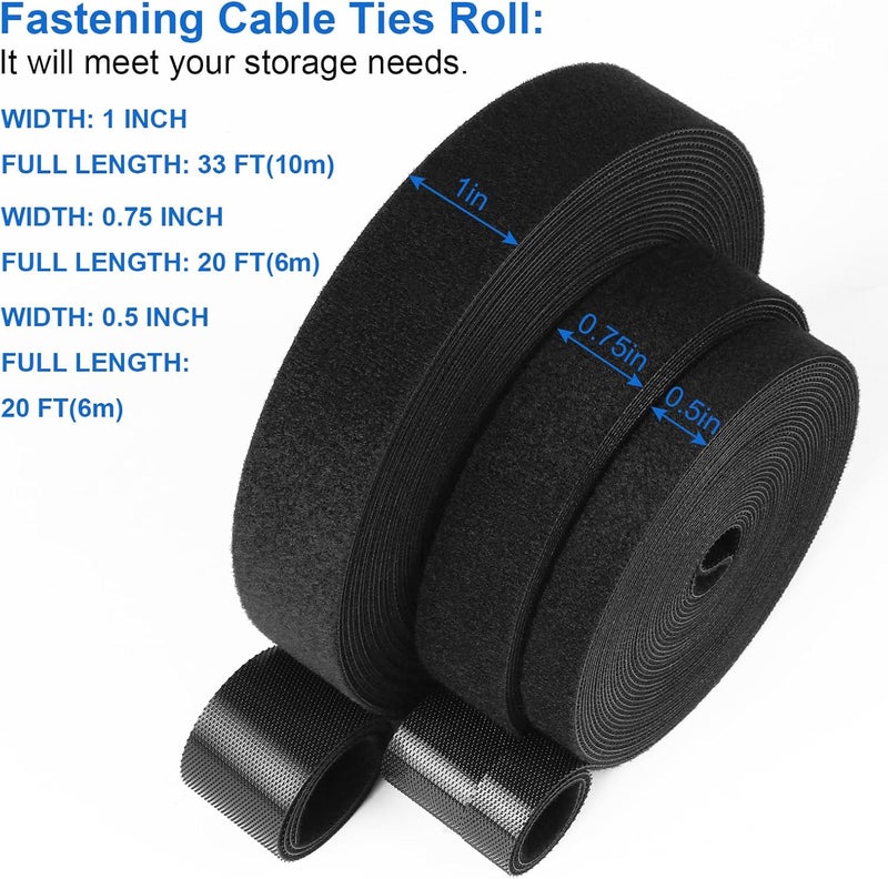 Oneleaf Hook and Loop Roll Reusable Fastening Cable Ties, Free Cutting Multi-Purpose Cable Management Tape，Black Heavy Duty Wire Management for Home and Office - Image 4